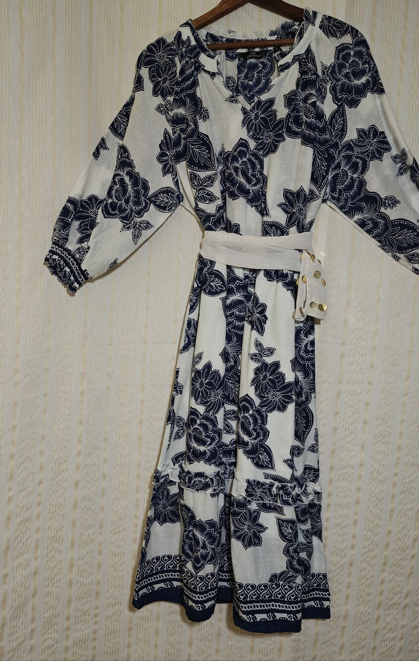 Mlle Gabrielle Blue White Floral Maxi Dress Boho Cottagecore Size large